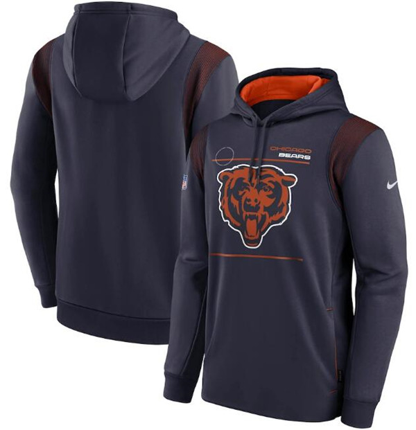 Men's Navy Chicago Bears 2021 Sideline Logo Performance Pullover Hoodie